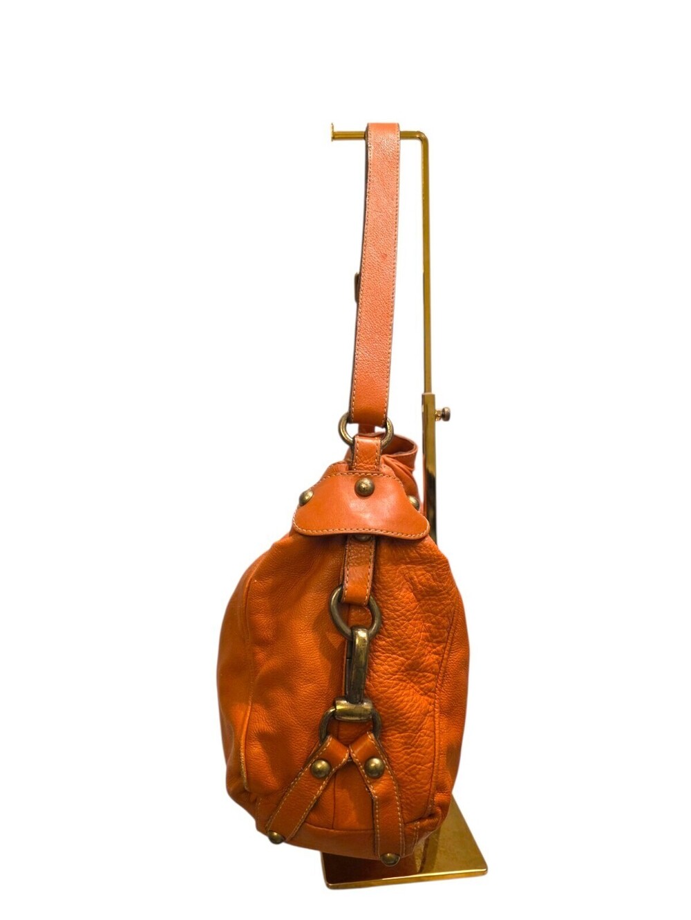 Toscani Made in Italy Genuine Leather Orange Hobo Shoulder Bag Slouchy Purse - Picture 3 of 16